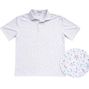 Peter Millar Summer Comfort Polo Shirt Cocktail  Party Print White Golf Mens M